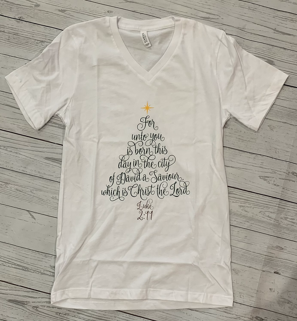 Luke 2:11 - V-Neck Short Sleeve White Tee