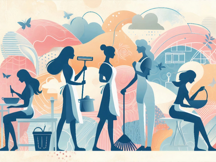 Diverse women engaging in household.