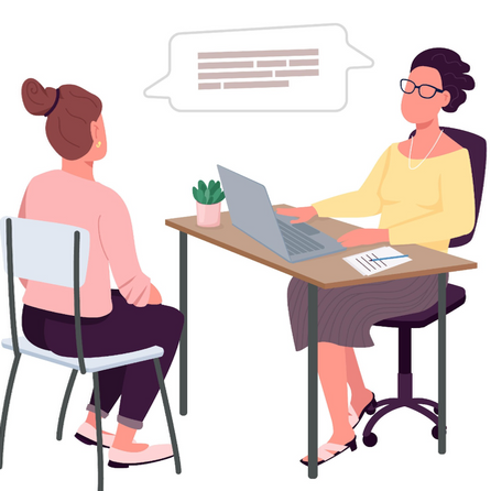 The img (2025). Women on job interview semi flat color raster characters. Talking figure. Full body peopleon white. Human resources isolated modern cartoon style illustration for graphic design and animation. 