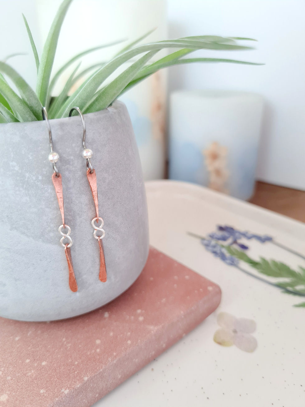 Thumbnail: Long, slim twisted copper wire earrings