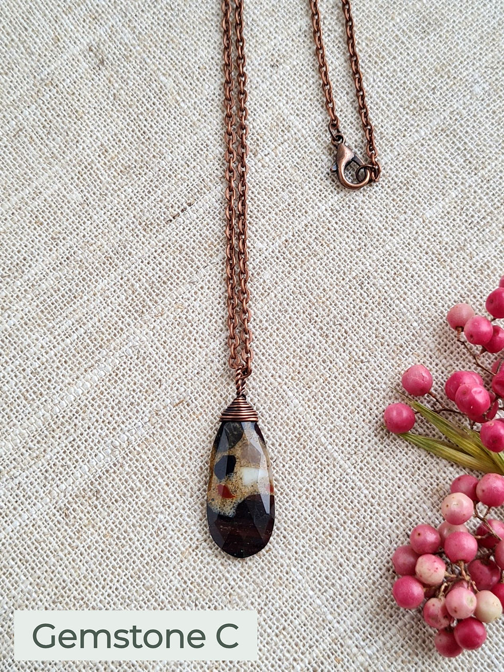 Thumbnail: Close-up of Spotted Chalcedony Teardrop Pendant - option C.