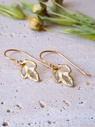 Little Brass Leaf Earrings created after isolating the leaf shapes from an overheated piece and turning them into a stand‑alone design.