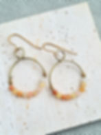 Handmade brass hoop earrings with Golden Jade beads by Copperleaf Studio