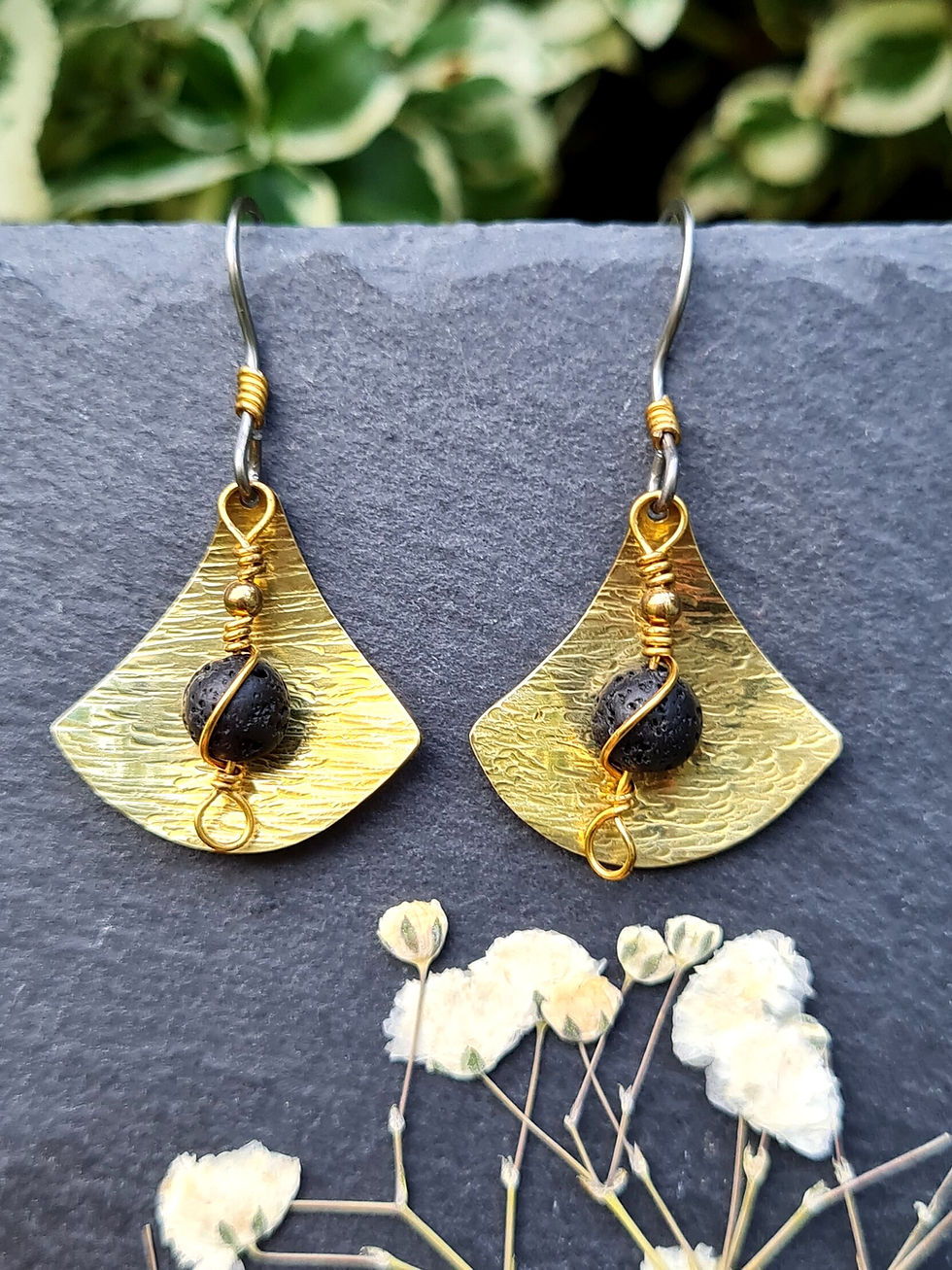 Lava bead and brass drop earrings
