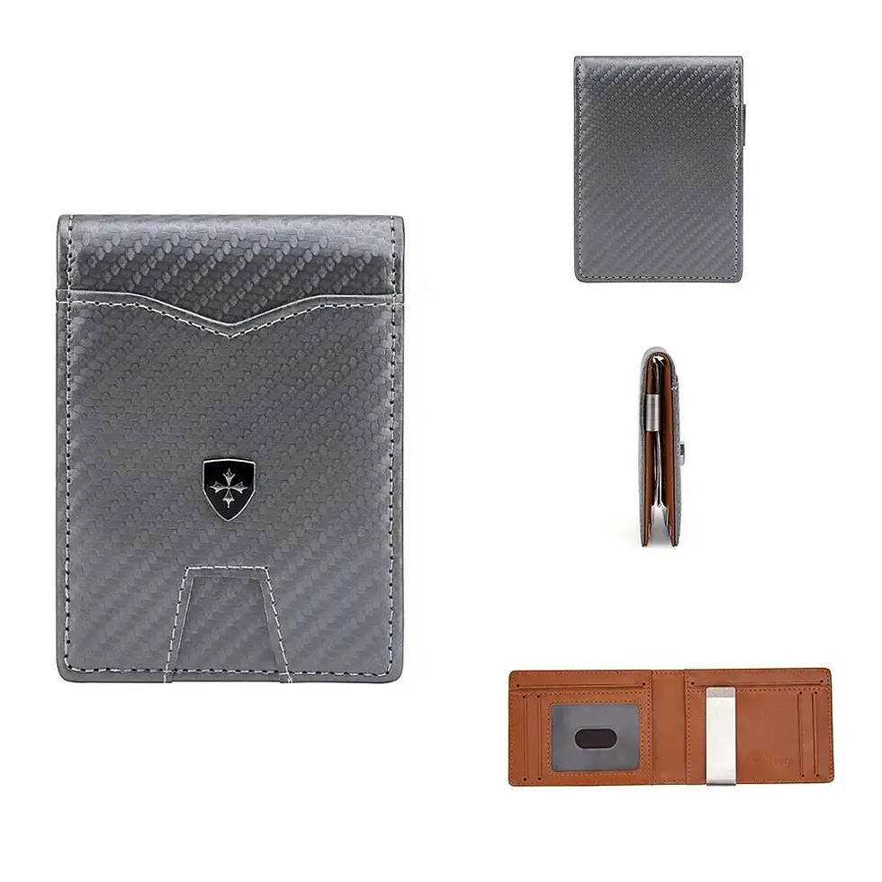 Miniatura: Carteira masculina de luxo em fibra de carbono com RFID, modelo fino e elegante 