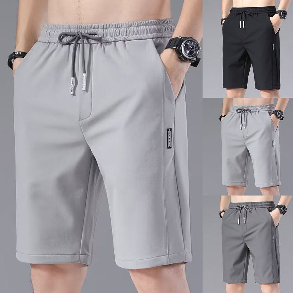 Shorts masculinos retos, elásticos, casuais, folgados, respiráveis e de secage