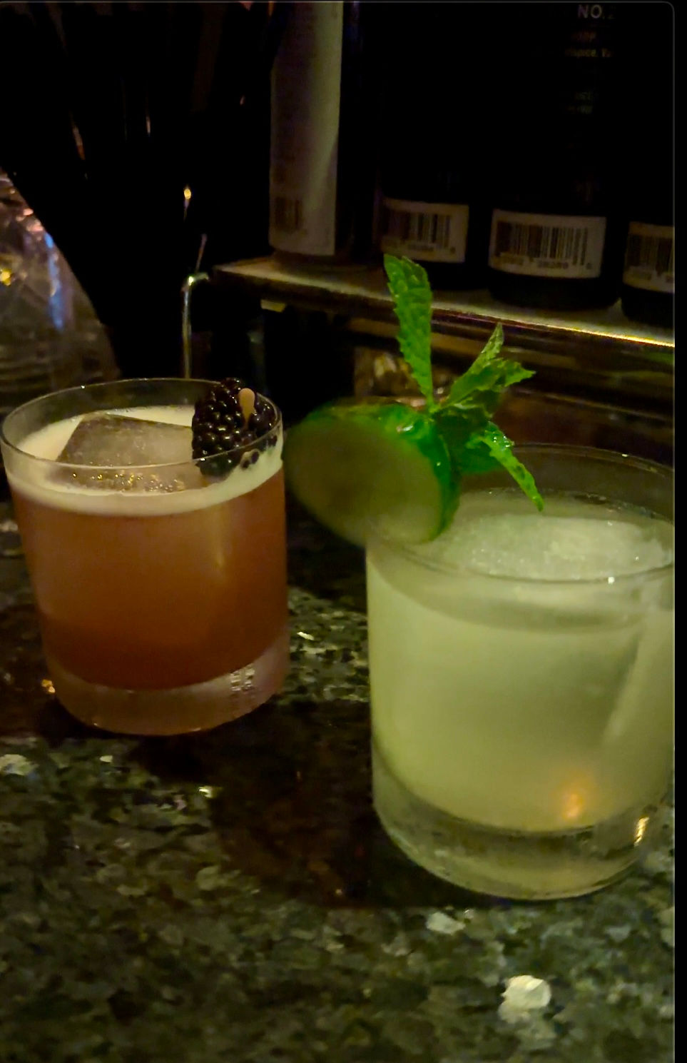 Two custom cocktails made at Blue Collar.