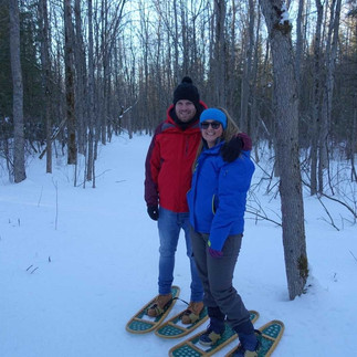Snow Walking, hobbies, husband and wife, adventures, coat, husband and wife stood in winter coats in snow shoes