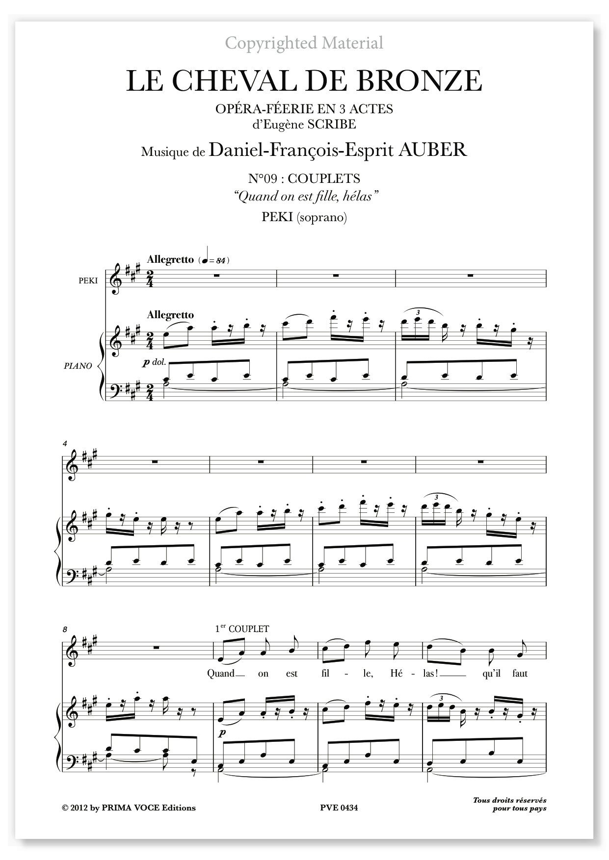 Auber • CHEVAL DE BRONZE (LE) • "Quand on est fille, hélas" (soprano)