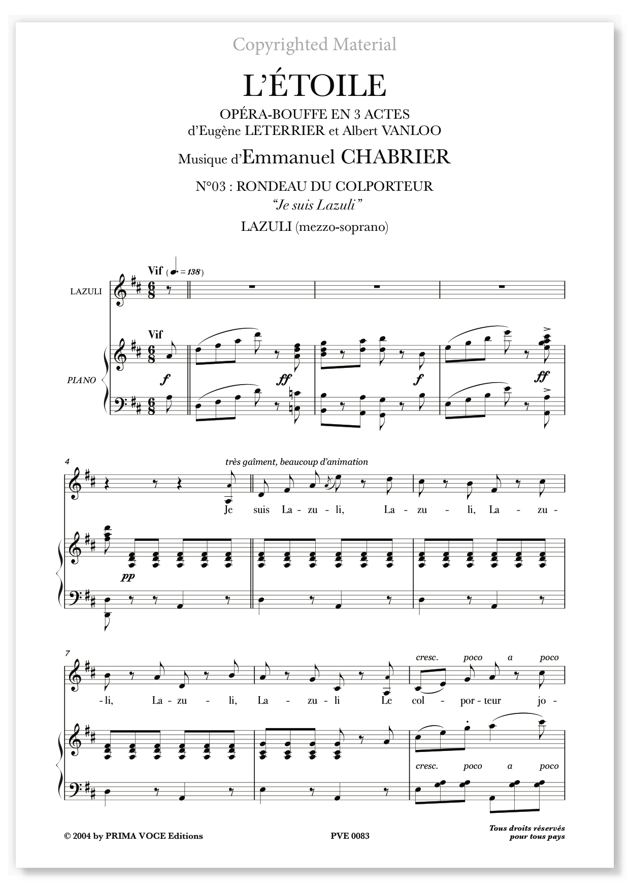 Chabrier • ÉTOILE (L') • "Je suis Lazuli" (mezzo-soprano)