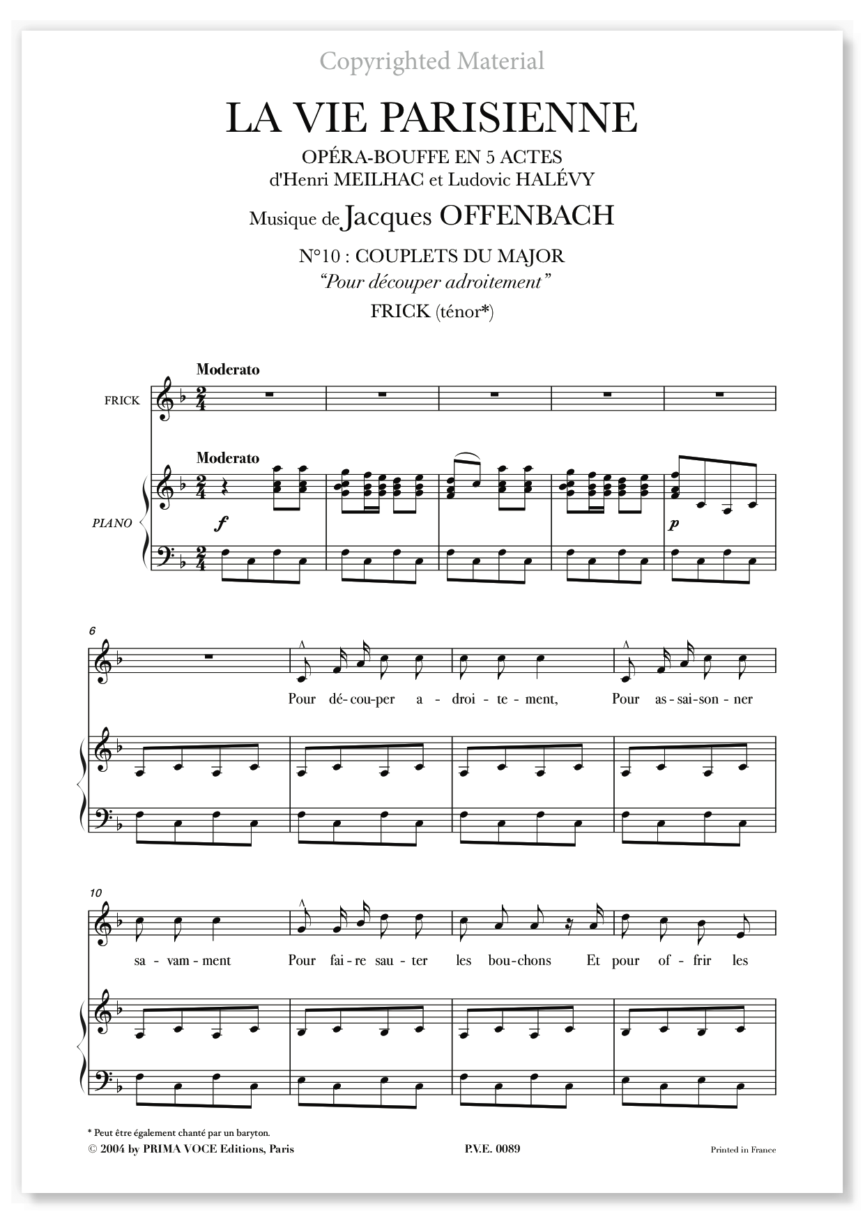 Offenbach • VIE PARISIENNE (LA) • "Pour découper adroitement" (ténor)