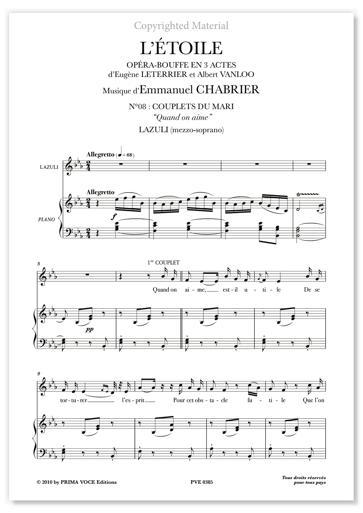 Chabrier • ÉTOILE (L') • "Quand on aime" (mezzo-soprano)