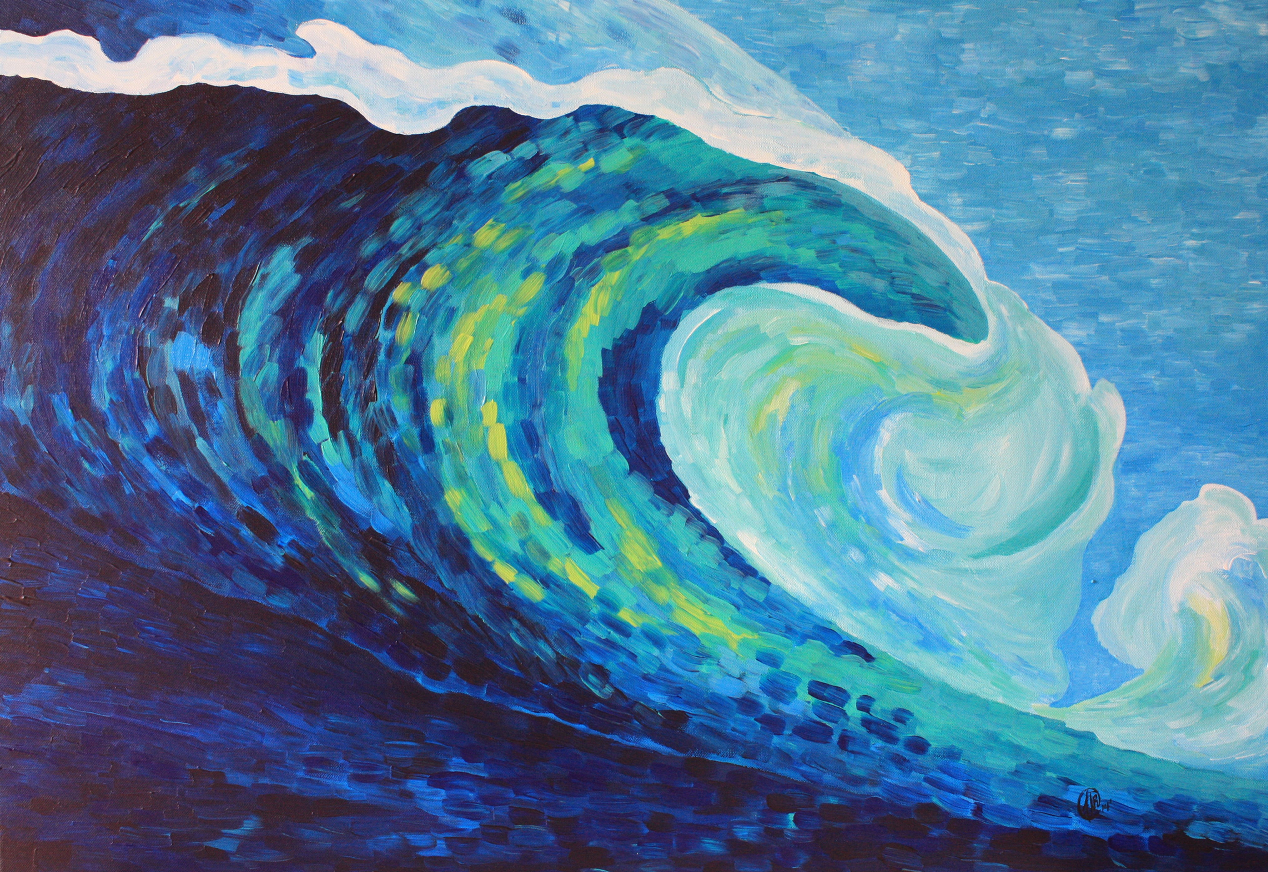 Wave Waialua acrylic painting by Amber Ruehe