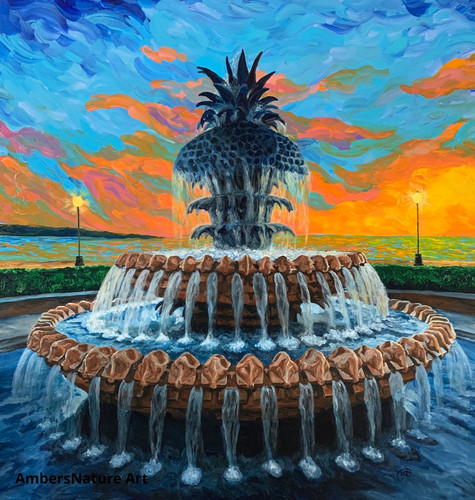 Morris lighthouse, Folly Beach Piet, & Pineapple fountain acrylic