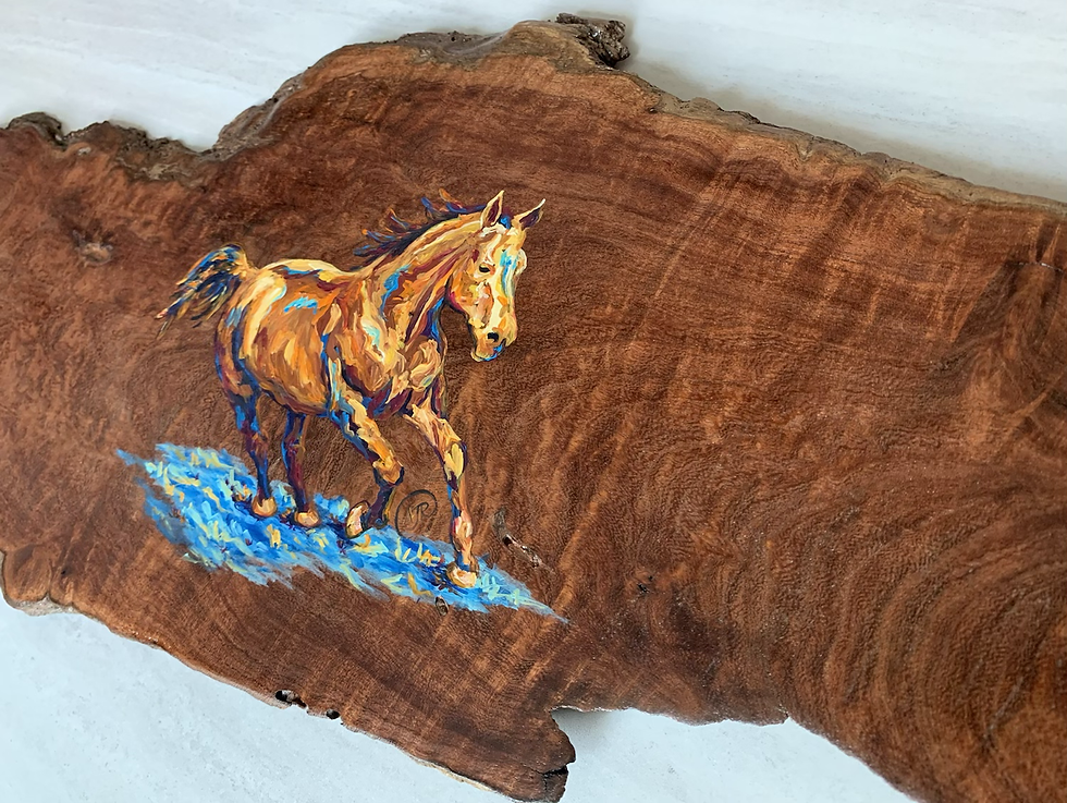 Thumbnail: Horse running hand painted on mesquite wood