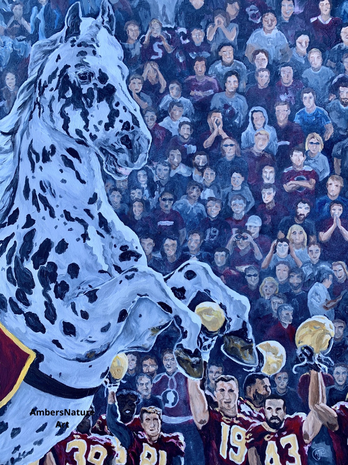 FSU Renegade horse and stadium acrylic painting by Amber Ruehe