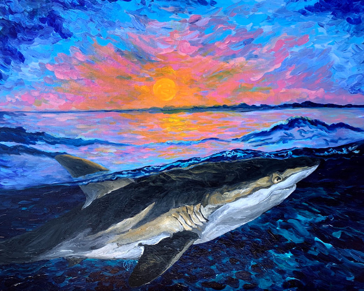 majestic-waters-shark-colorful sky-colorful water-ocean-home decor-acrylic painting