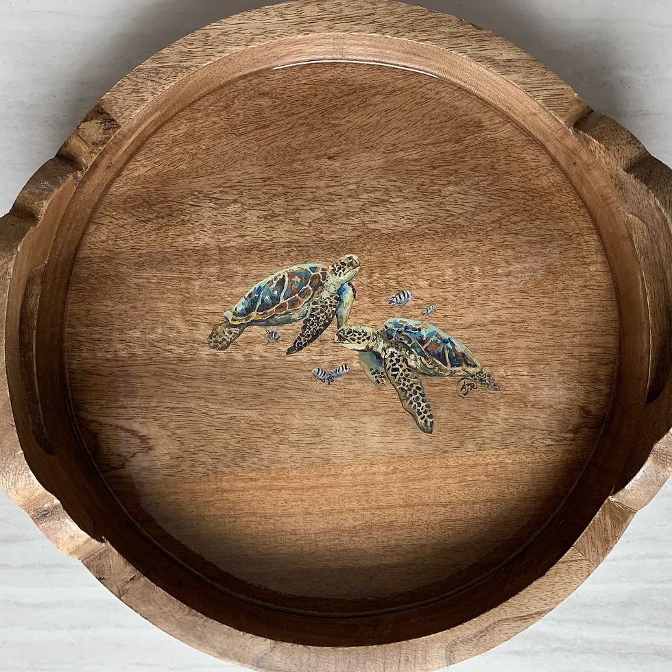 Thumbnail: Sea turtles with fish hand carved wood tray
