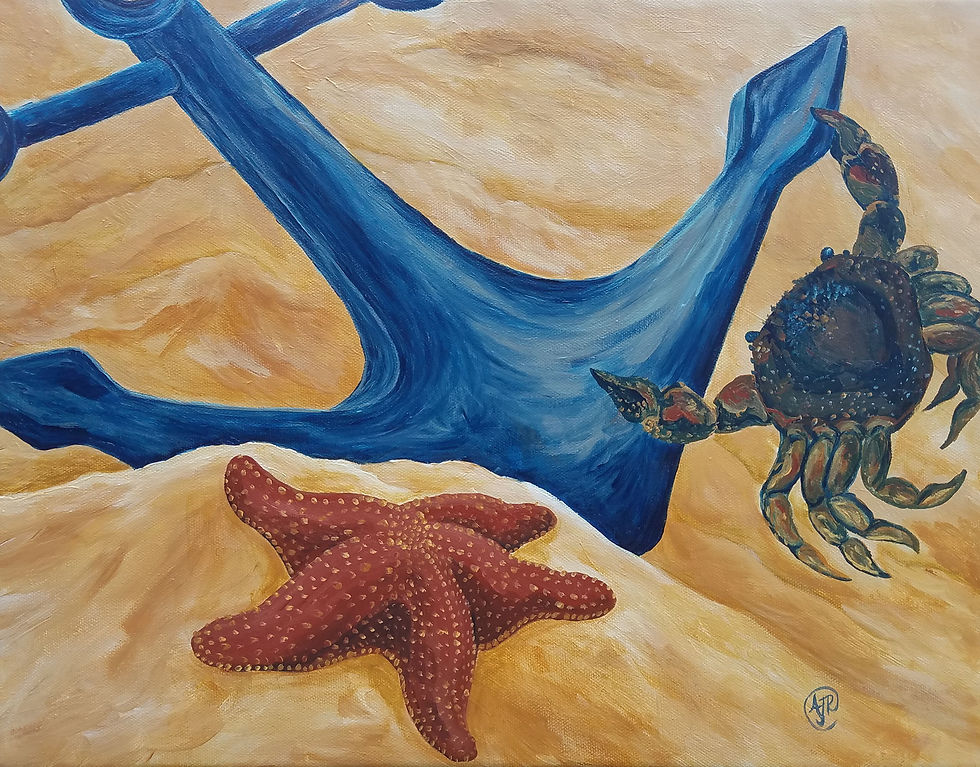Thumbnail: Starfish, crab, and anchor custom painting by Amber Ruehe