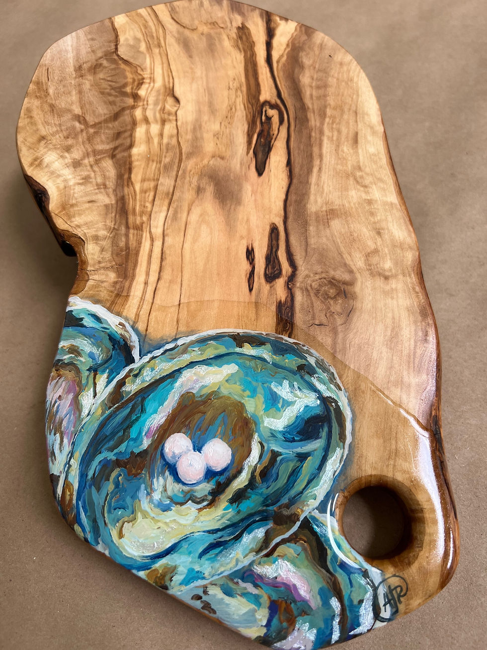 Abstract oyster and pearls olive cutting board