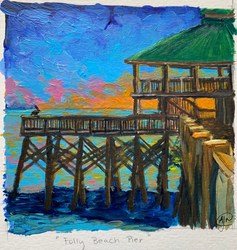 Morris lighthouse, Folly Beach Piet, & Pineapple fountain acrylic