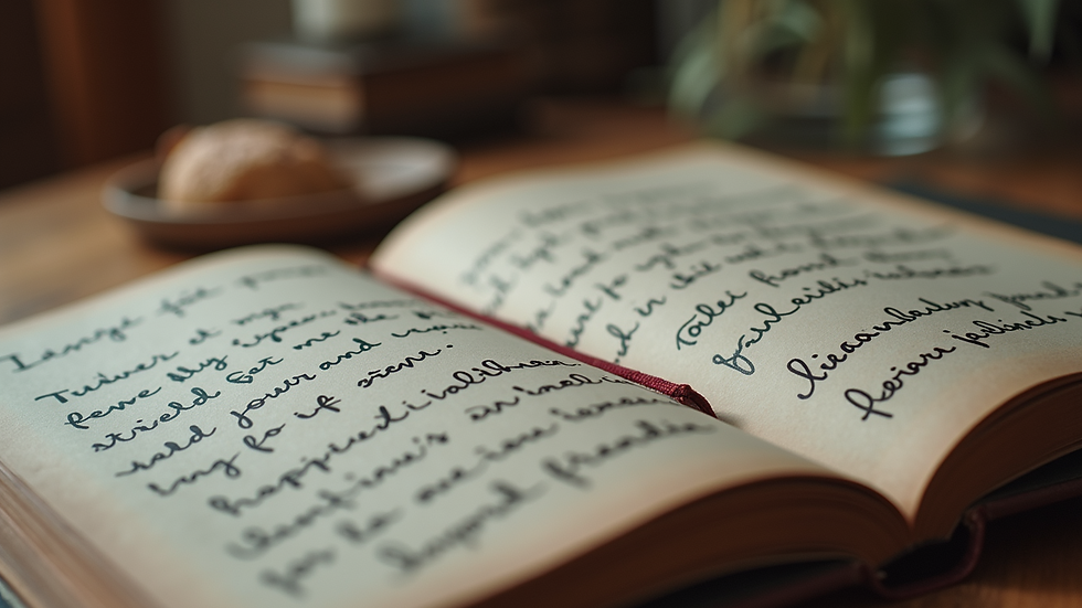 Eye-level view of an open scrapbook with captured memories and heartfelt messages.