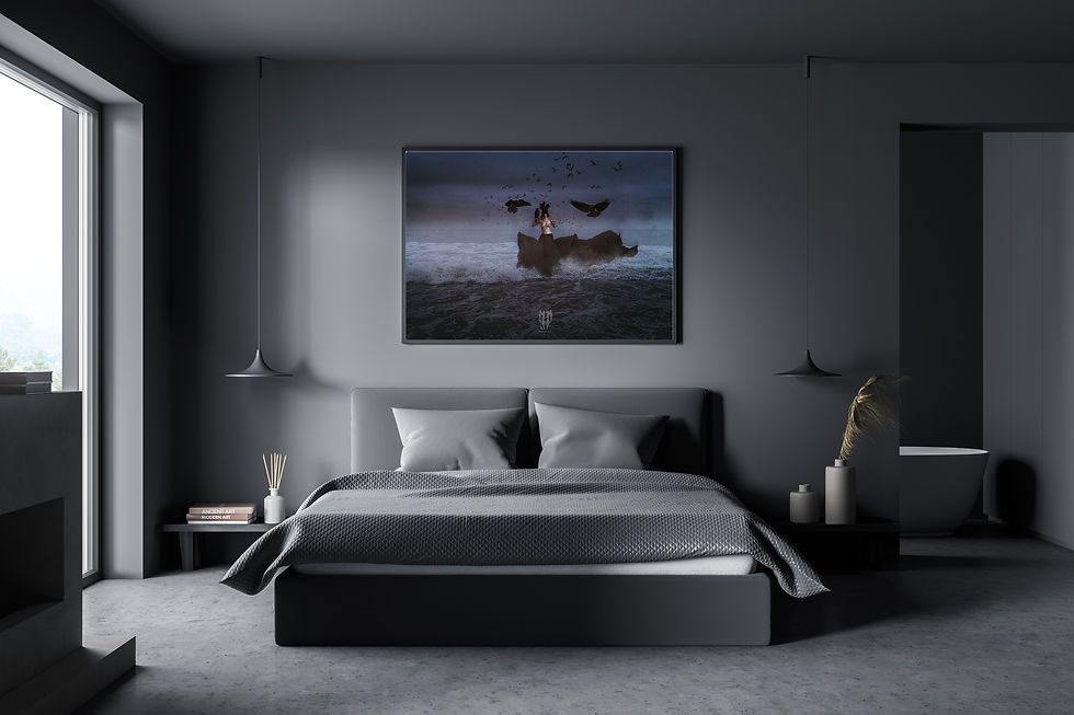 Thumbnail: Raven's Queen: Gothic Female Nude Wall Art, Surreal Art Print, Raven Art Postera