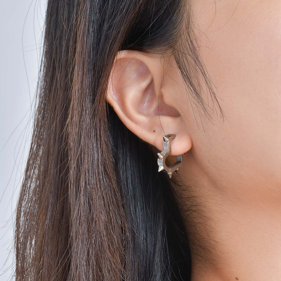 Thumbnail: Creative Gothic Punk Rivet Heart Hoop Earrings, Stainless Steel Geometric Pierci
