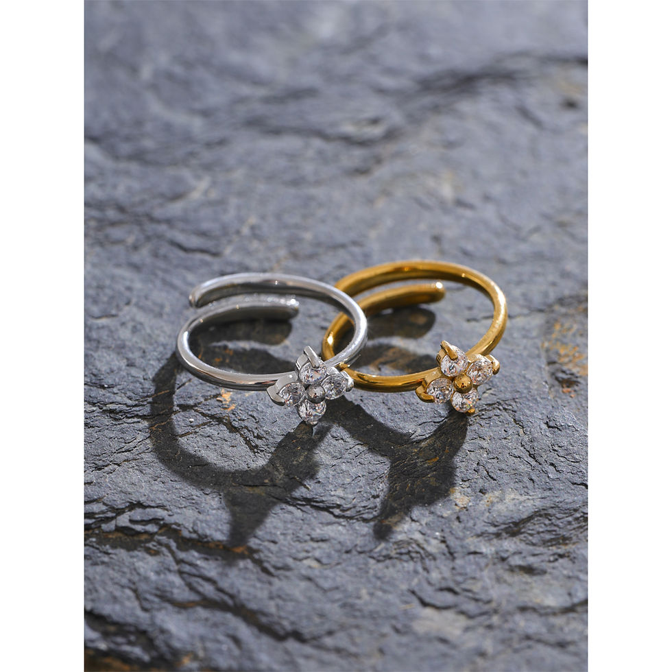 Thumbnail: Yhpup Exquisite Stainless Steel Bling Cubic Zirconia Flower Adjustable Ring for 