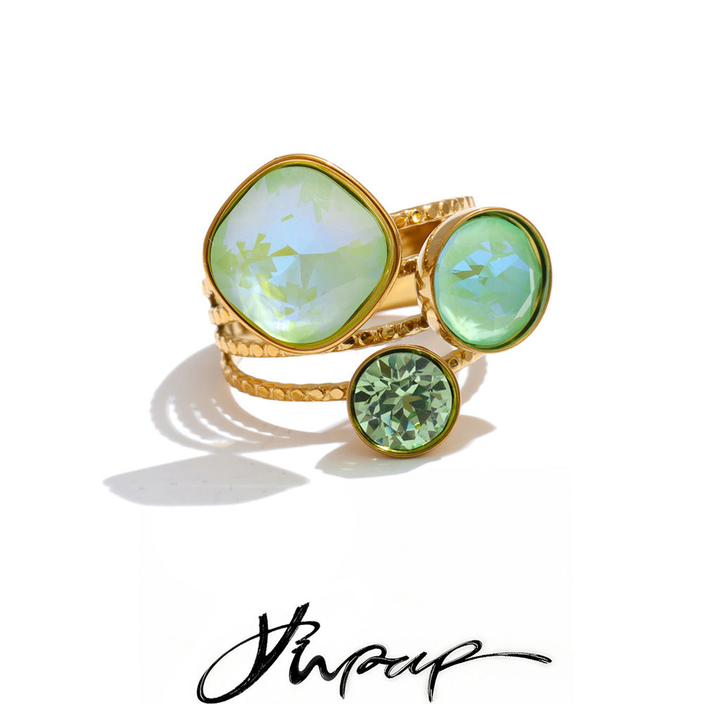 Yhpup New Arrivals Multi-Color Crystal Square Round Adjustable Ring for Women 18