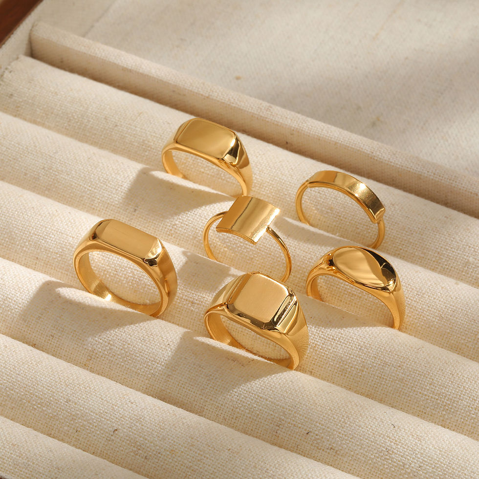 Thumbnail: Customized Women Signet Ring, Chunky Round Top Initial Letter Stamp, Stainless S