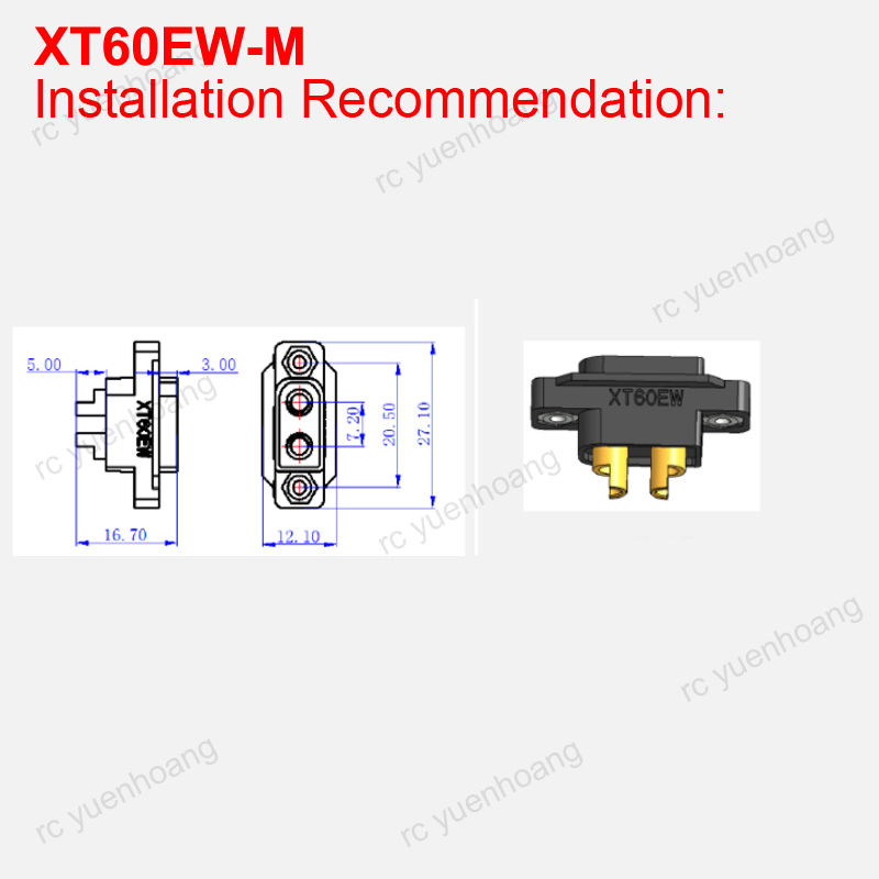 Thumbnail: 1PCS AMASS Plug  XT60EW Fixed Black Gold-plated Male Connector