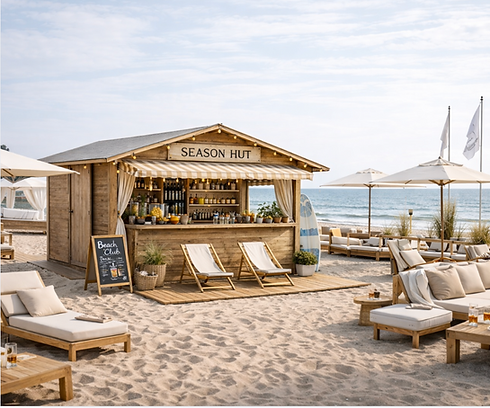 Chalet en bois modulable utilisé comme espace de vente et d’accueil en bord de plage