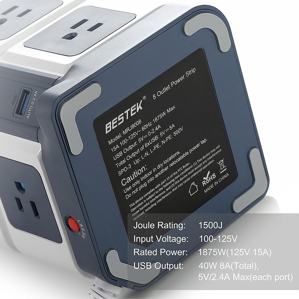 Thumbnail: BESTEK 8-Outlet Power Strip 1500 Joules Surge Protector with 8A 6-Port USB Charg