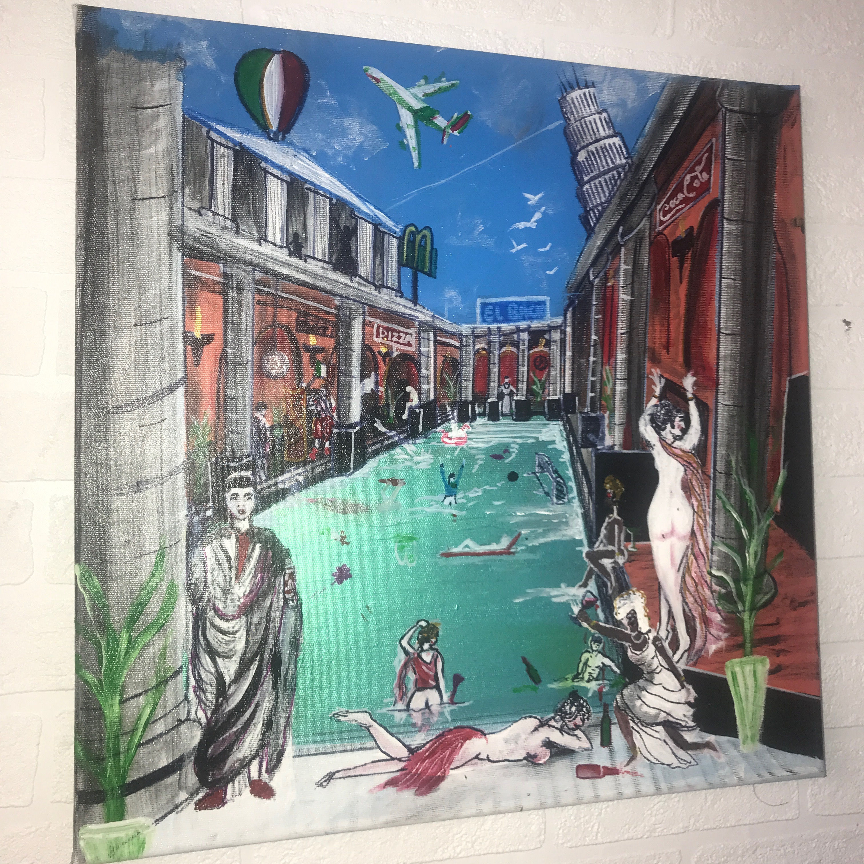 ITALY ROMANS1-THEN AND NOW-50X50CMS ACRYLIC ORIGINAL