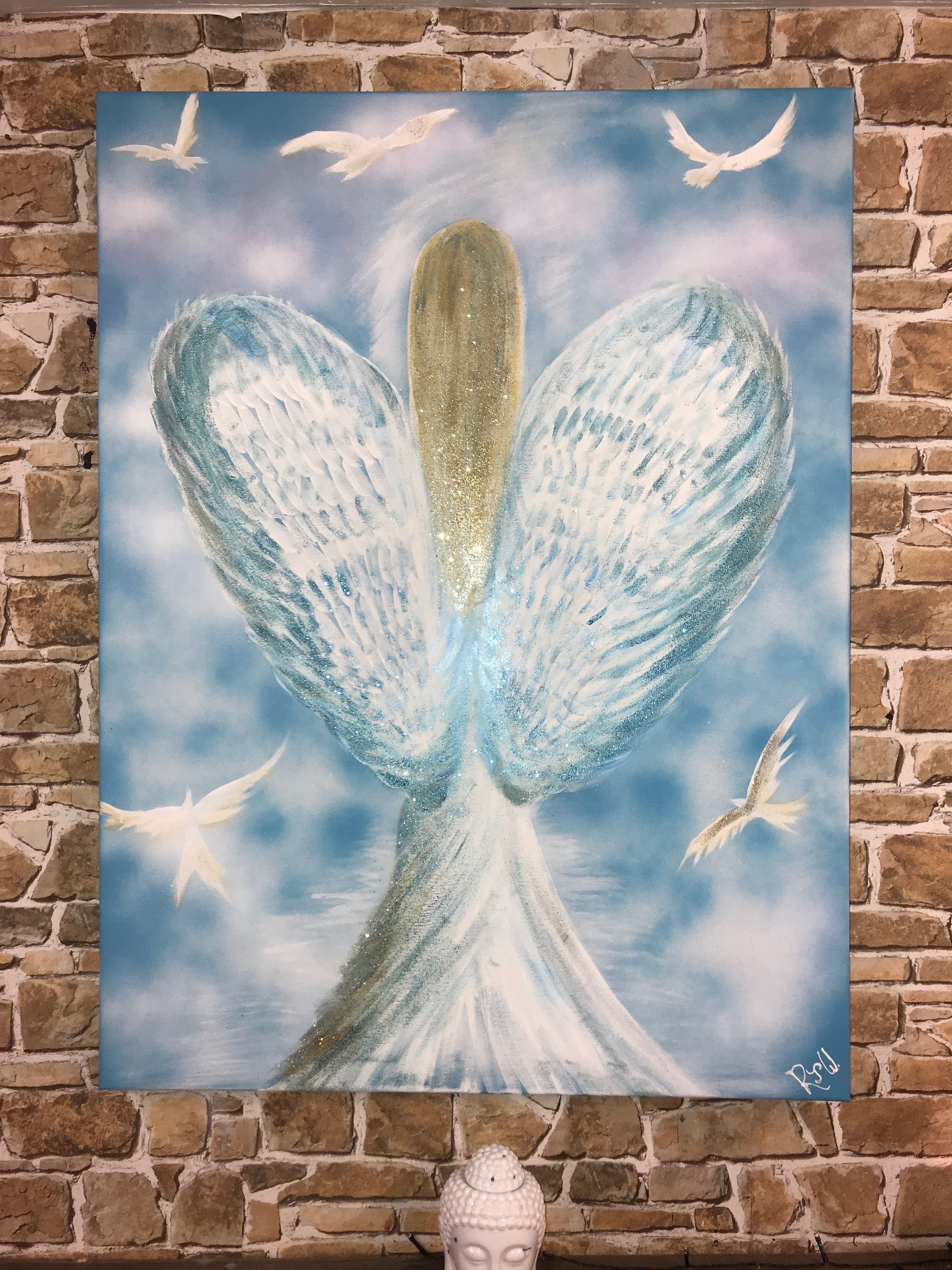 GOLDEN HAIRED LARGE ANGEL WINGS 1 PAINTING