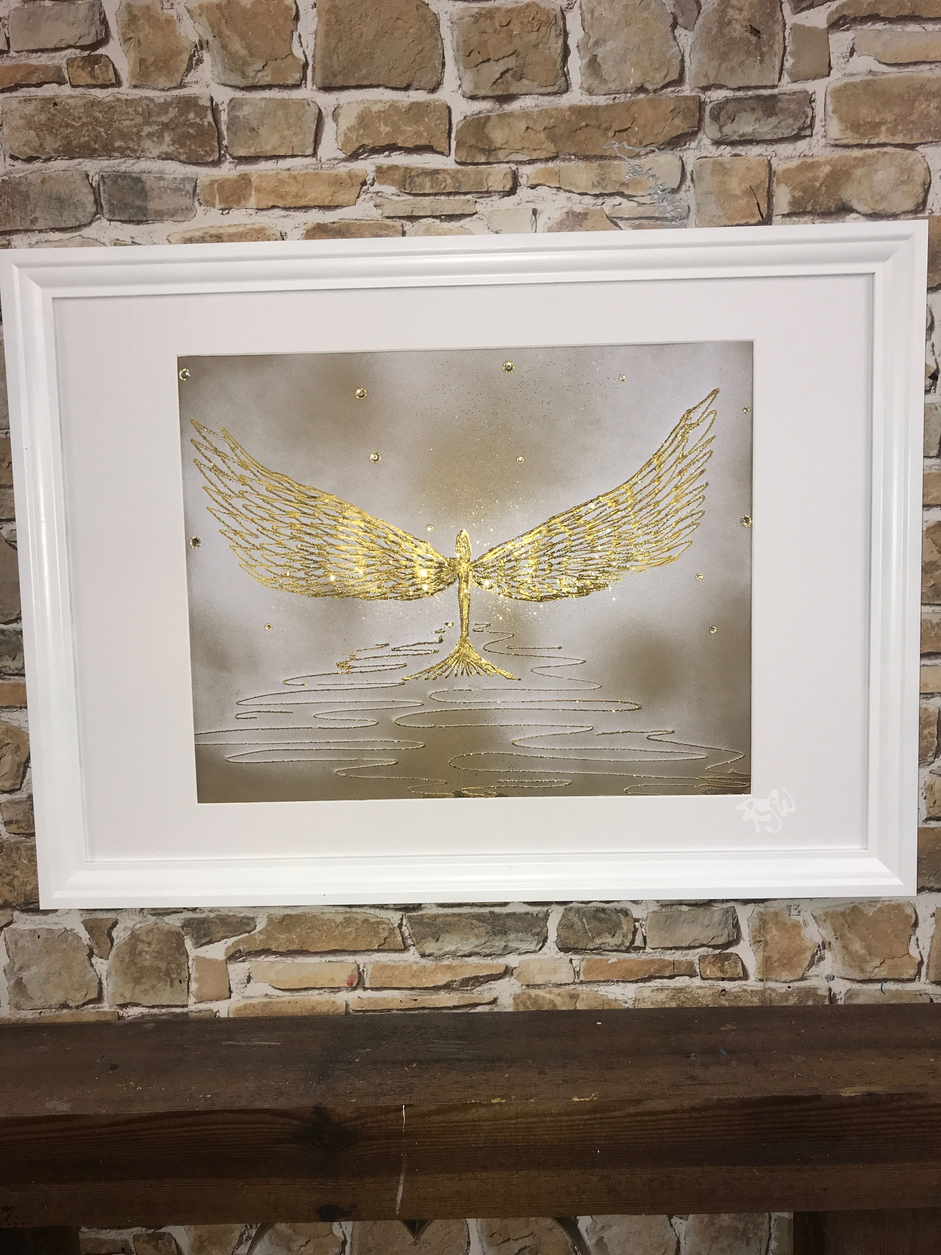 SEE THROUGH GOLDEN ANGEL WINGS 77X57cms Framed