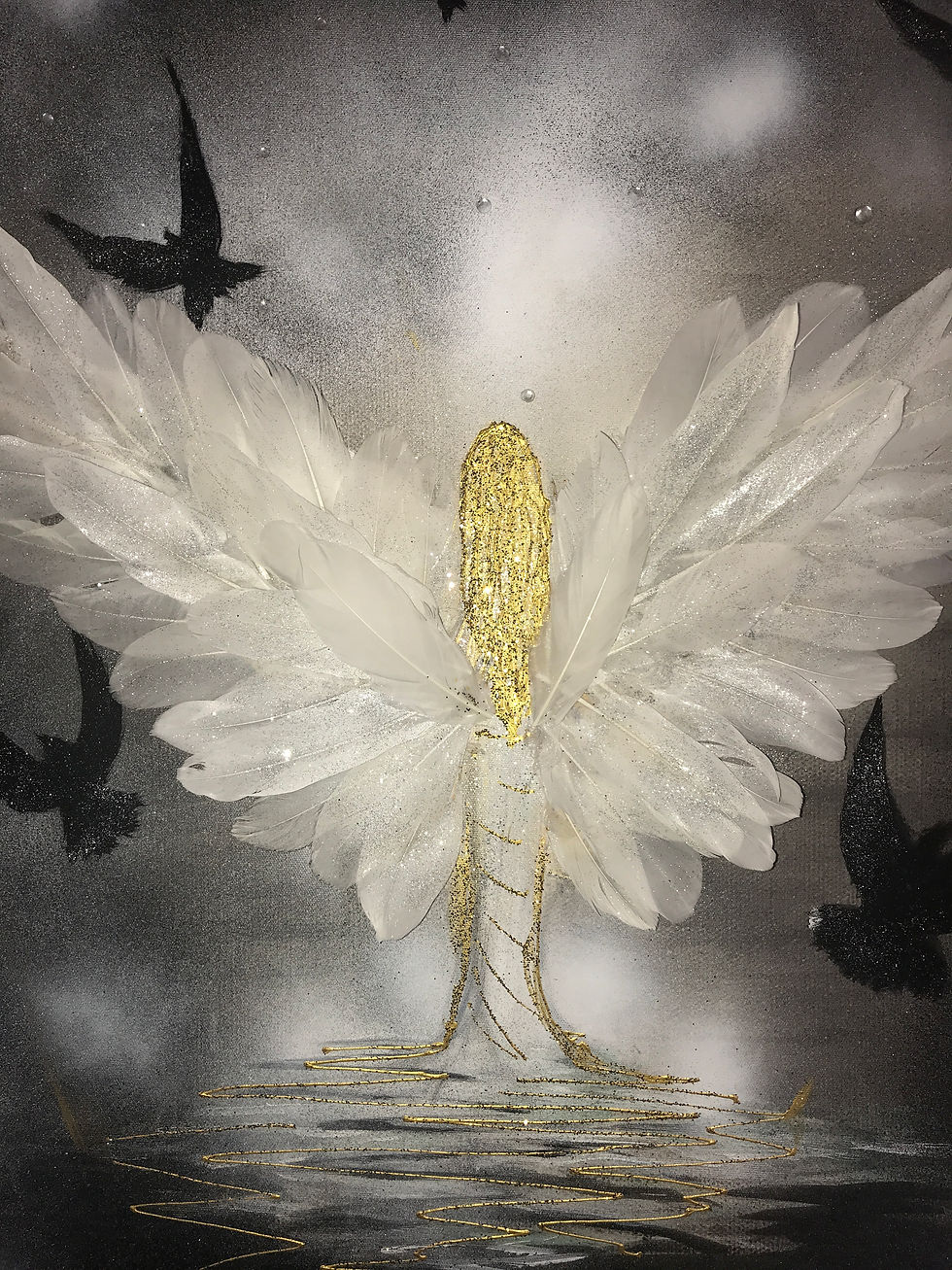 Thumbnail: REAL FEATHERS GREY/GOLD ANGEL RISING 80X60 CMS