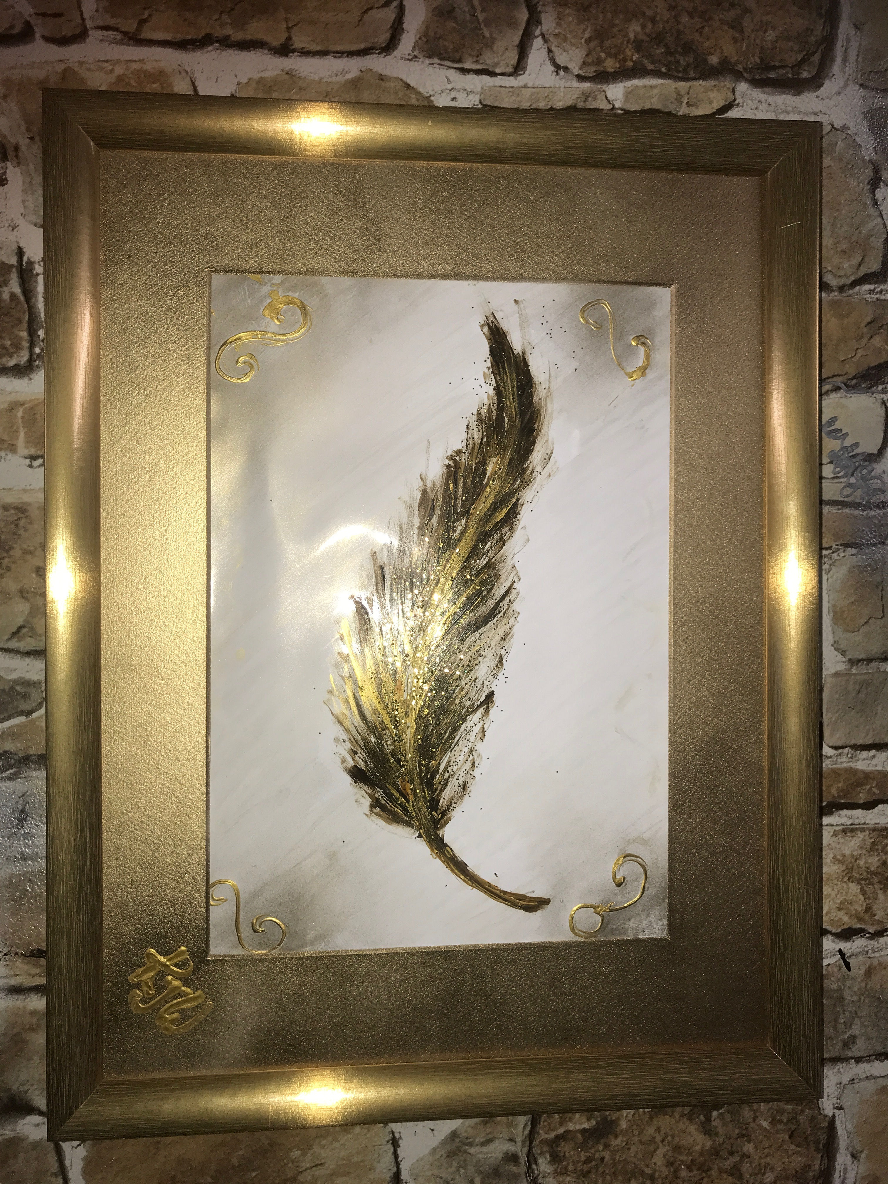 GOLD ANGEL GLITTER FEATHER 43x33cms