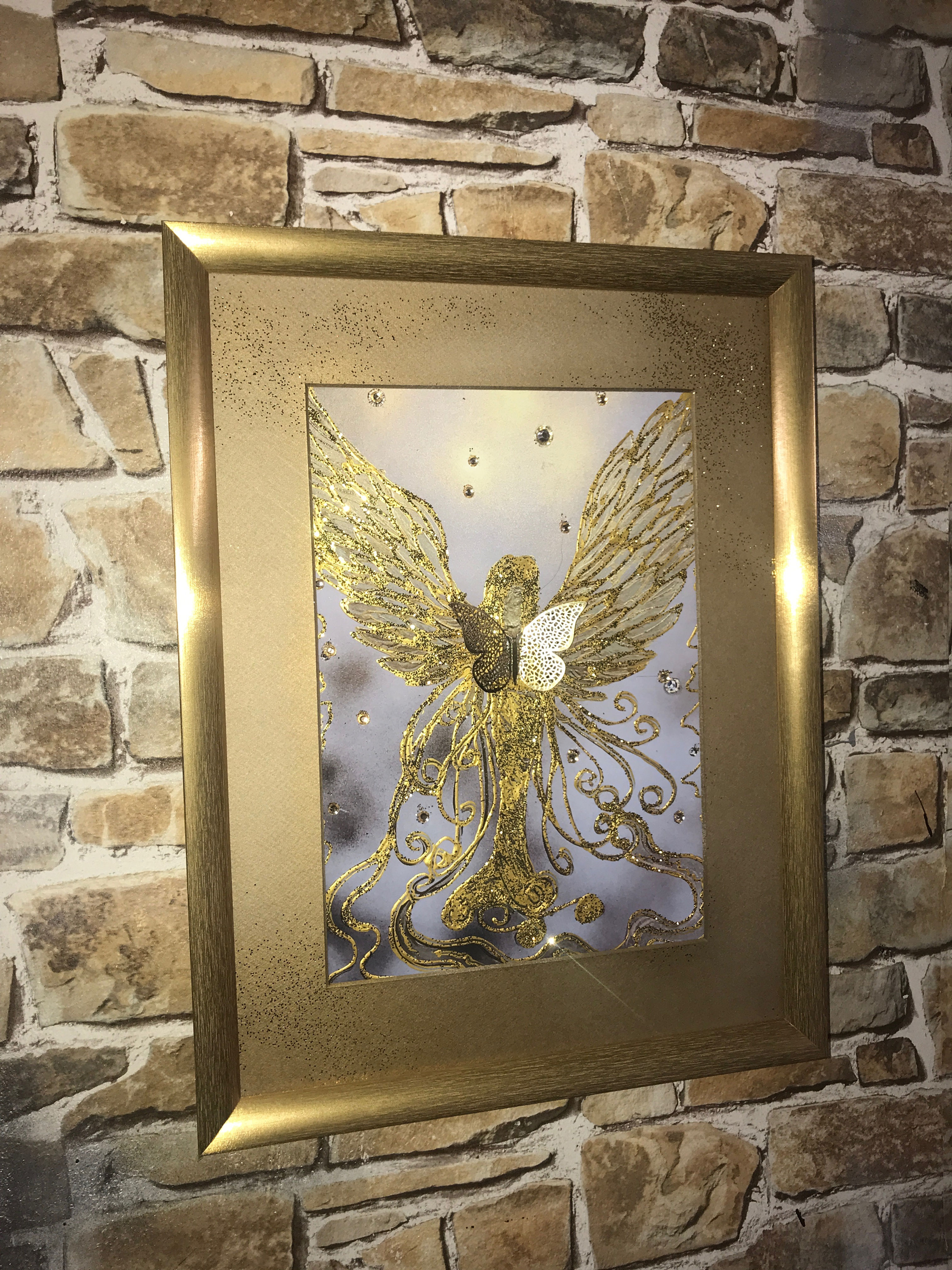 GOLDEN SEE THROUGH BUTTERFLY WINGS 1-43X33 cms ACRYLIC GLITTER