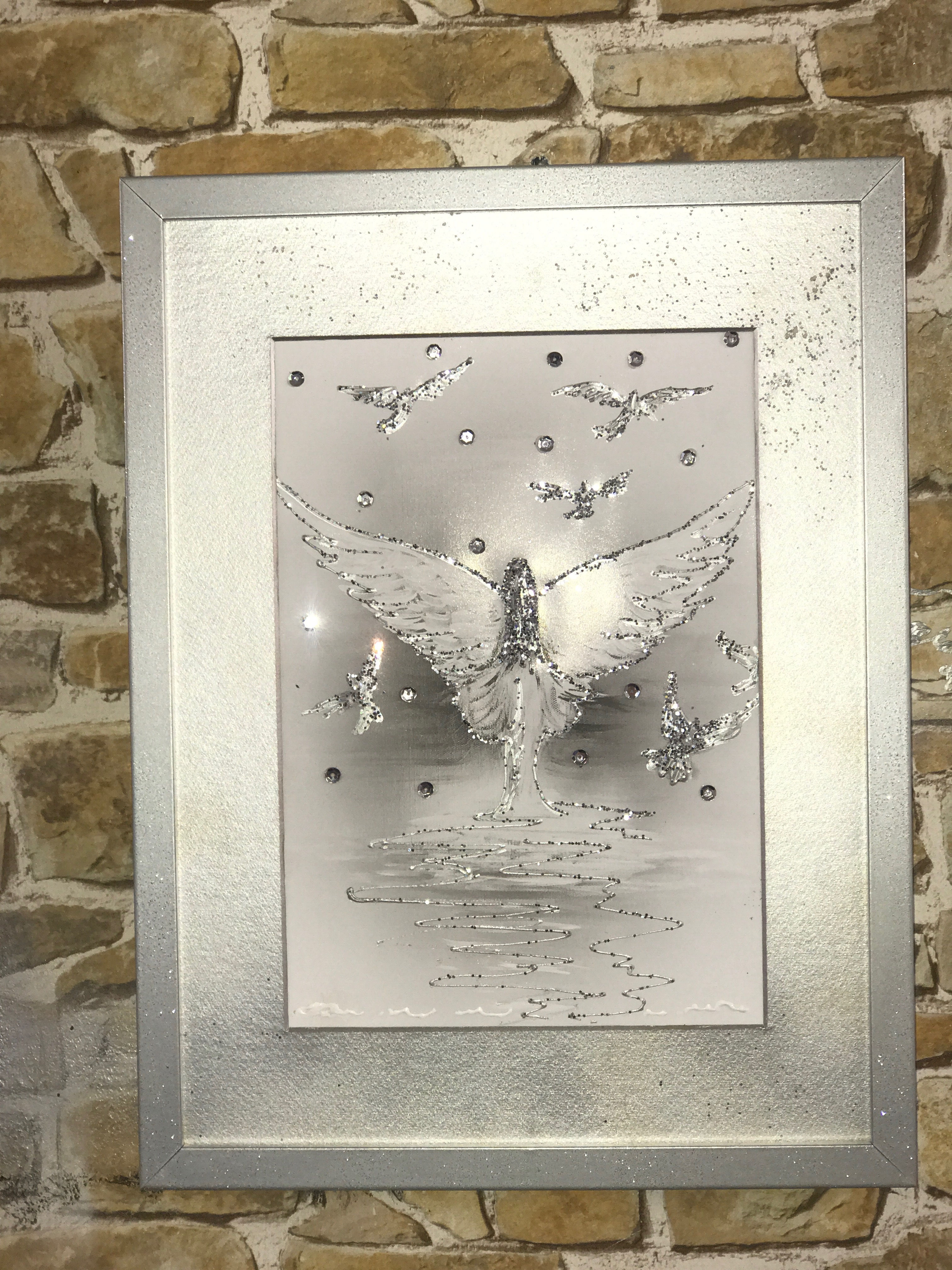 SILVER ANGEL RISING FRAME/SILVER GLITTER FRAME Original