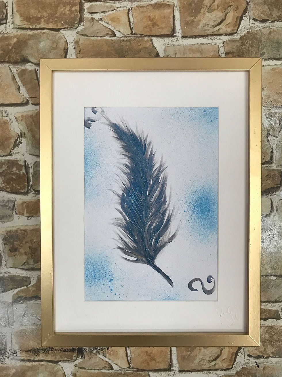 Thumbnail: MIDNIGHT BLUE 2 GLITTER FEATHER 43x33cms
