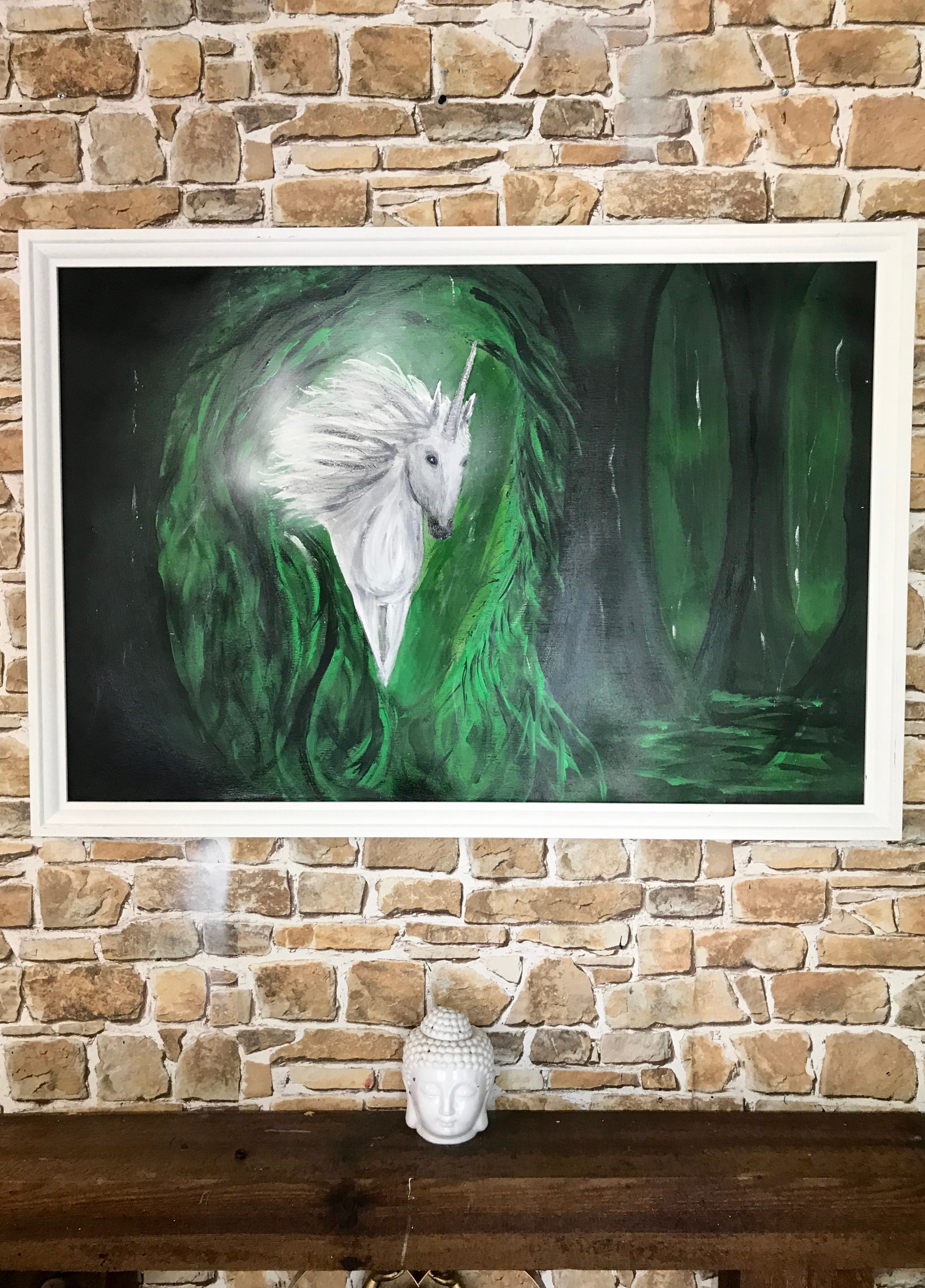 GREEN FOREST UNICORN 1 ACRYLIC ORIGINAL 98x68cms