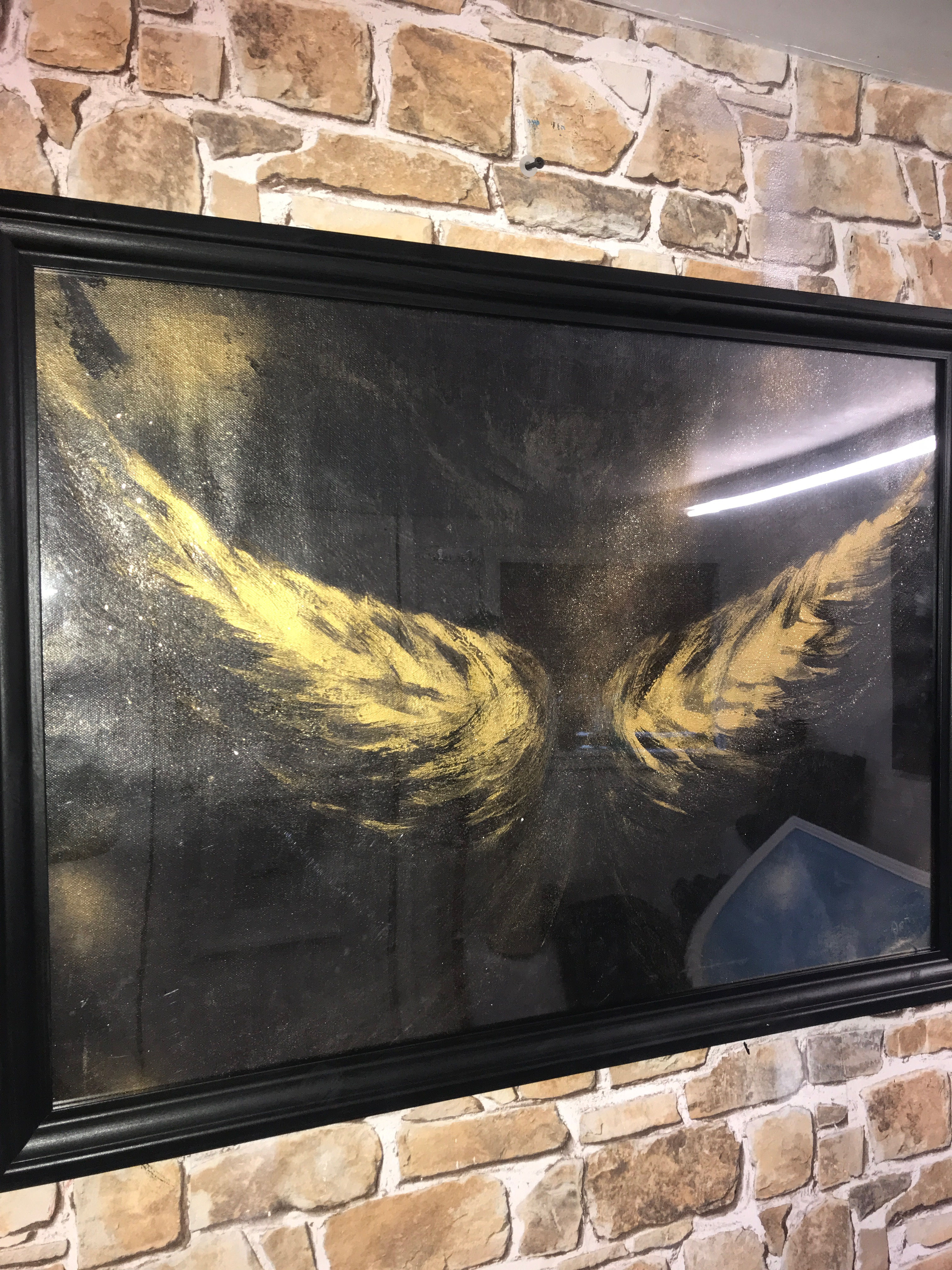 GOLDEN WINGS 77X57cms ACRYLIC ORIGINAL PAINTING.in frame