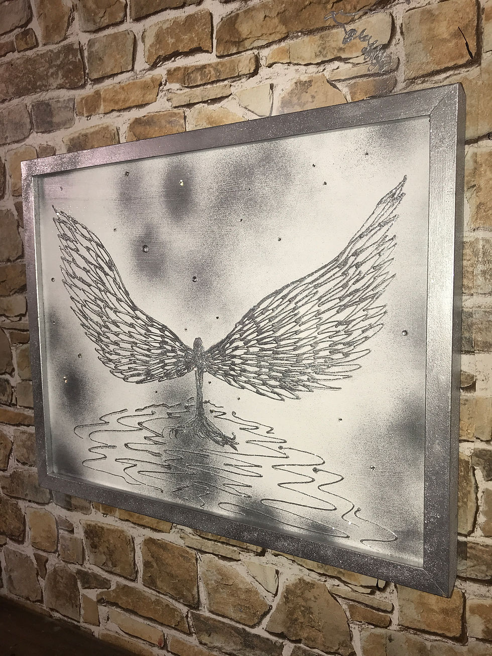 Thumbnail: SEE THROUGH SILVER ANGEL WINGS 53X43X5cms Framed