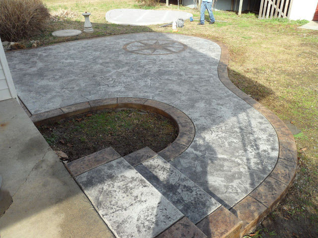 Stamped concrete steps and patio