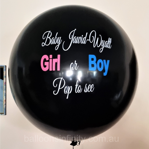 Personalised gender reveal balloon, personalised balloons, gender reveal balloons Adelaide, balloon gift, balloons Adelaide, baby shower decor, baby shower balloons