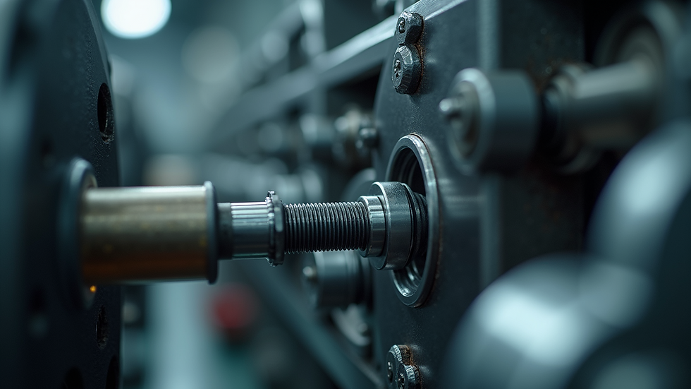 Close-up view of manufacturing equipment showing intricate parts