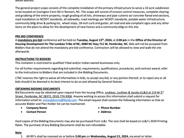 ADVERTISEMENT FOR BIDS: LUMBEE SENIOR VILLAGE – RENNERT (Phase I – Civil/Site Infrastructure)
