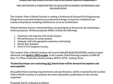 Unrestricted Solicitations for Open Ended Service Agreement--Design Services